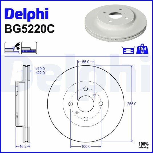 Bremseskive DELPHI BG5220C Bremseskive DELPHI BG5220C