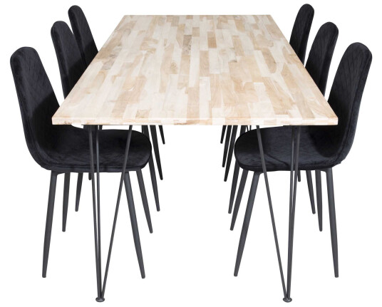 Venture Design Bali & Polar spisegruppe Natur/svart 6 st stoler & bord 200 x 90 cm