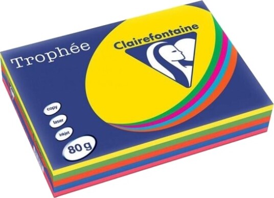 Clairefontaine 1704Sc Laser /Inkjet Utskrift A4 210X297 Mm 500 Ark 80 G/M² Blå Grønn Oransje Rosa Gult 5 Stykker
