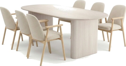 Noira spisegruppe rektangulær 220 cm hvitlasert med 6 Reciclar spisestoler Hvitlasert Noira spisegruppe rektangulær 220 cm hvitlasert med 6 Reciclar spisestoler Hvitlasert