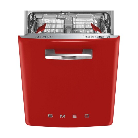 Smeg 50's Style Underbygd Oppvaskmaskin Rød med Høydejusterbare Kurver