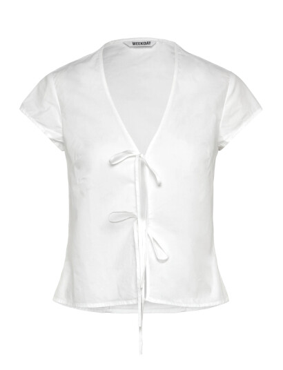 Weekday Tie-Front V-Neck Cotton Blouse - White - XS