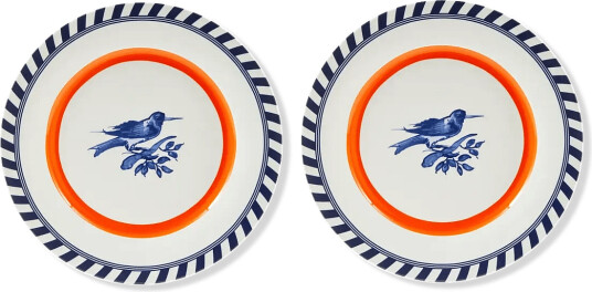 POLSPOTTEN Plates Bird Patterned Set 2 Orange Ø27X H2.4CM POLSPOTTEN Plates Bird Patterned Set 2 Orange Ø27X H2.4CM