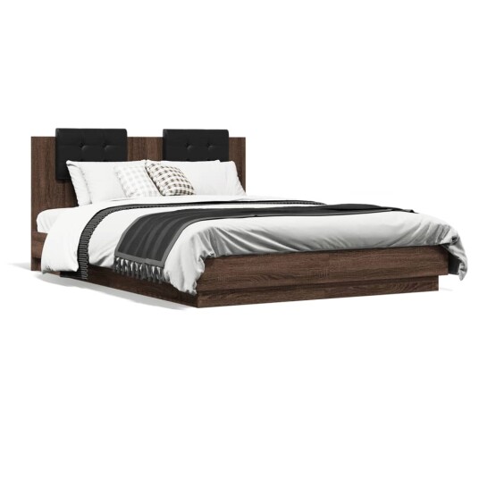 Sengeramme med hodegavl og LED-lys brun eik 120x200 cm 8721012277588