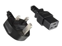 MicroConnect - Strømkabel - Type G (hann) vinklet til IEC 60320 C19 rett - AC 250 V - 3 A - 1.8 m - svart