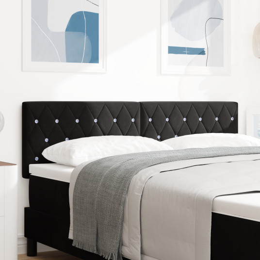 LED hodegavl med krystallknapp tufting svart 72 cm fløyel