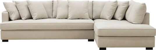 Rossita 4 seters Høyrevendt L formet Dyp Sjeselongsofa med Hel Pute i Stoff Beige Rossita 4 seters Høyrevendt L formet Dyp Sjeselongsofa med Hel Pute i Stoff Beige