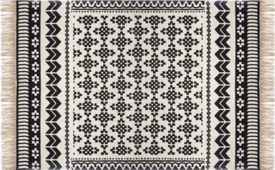 Atmosphera Bomullsmatte Med Etniske Motiver I Orientalsk Stil Hvit Svart 120 X 170 Cm