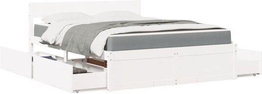 Seng med skuffer og madrass hvit 160x200 cm heltre furu 8721102667916