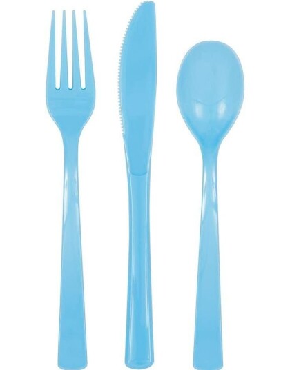 Unique 18 Delers Gjenbrukbart Lys Blått Plastbestikk