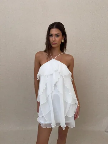 Nelly Hvit Flounce Of My Dream Short Dress