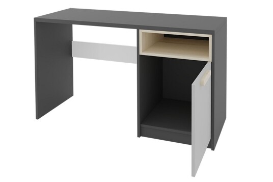 Skrivebord Biola 120 cm med Oppbevaring Skap + Hylle Svart/Hvit/Grå