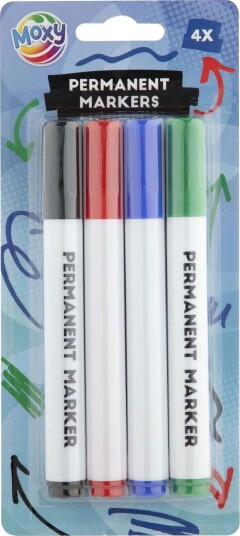 Moxy 180007 Permanente Merkepenner 4 pk. Rød Svart Blå Grønn