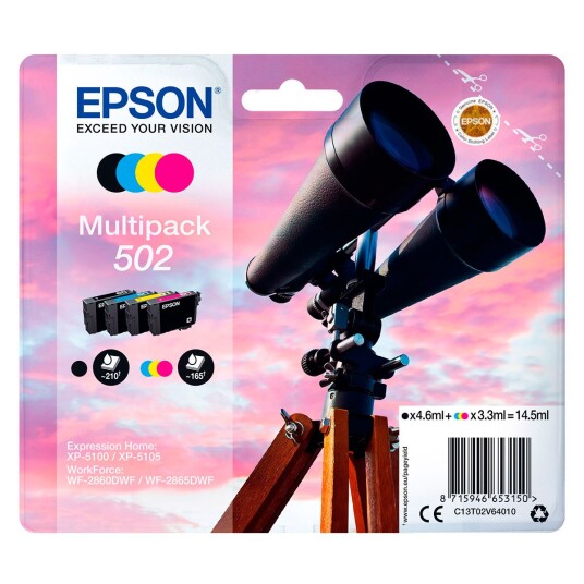 Epson 502 verdipakke blekkpatroner 210/165 sider svart/magenta/cyan/gul