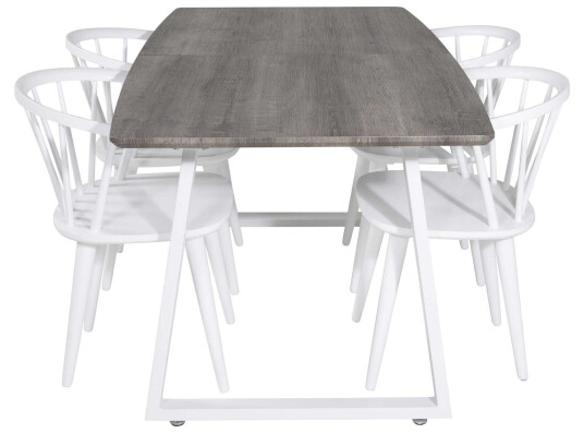 Venture Design Inca & Bobby spisegruppe Grå/hvit 4 st stoler & bord 160 x 85 cm