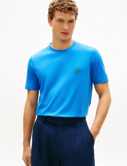 Tommy Hilfiger Script Monogram Swimshop Tee Blue S