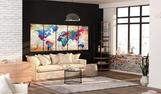 Tavle World Map: Colourful Ink Blots 225X90 Artgeist sp. z o. o.