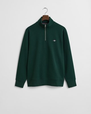 Gant Shield collegegenser med half zip TARTAN GREEN S