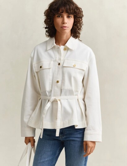 GANT Denim Jacket With Tie Detail Cream M