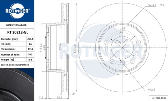 Bremseskive ROTINGER RT 20212-GL