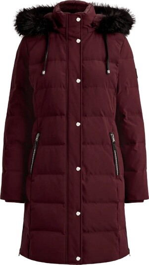 Lauren Ralph Lauren Faux Fur Trim Hooded Down Coat DARK GARNET S