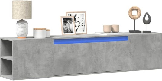 Vegghengt TV-benk med LED betonggrå 180x31x39,5 cm