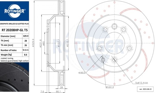 Bremseskive ROTINGER RT 20208HP-GL T5