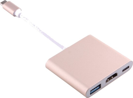 Adapter USB-C til HDMI - USB-A - USB-C - Gull Adapter USB-C til HDMI - USB-A - USB-C - Gull