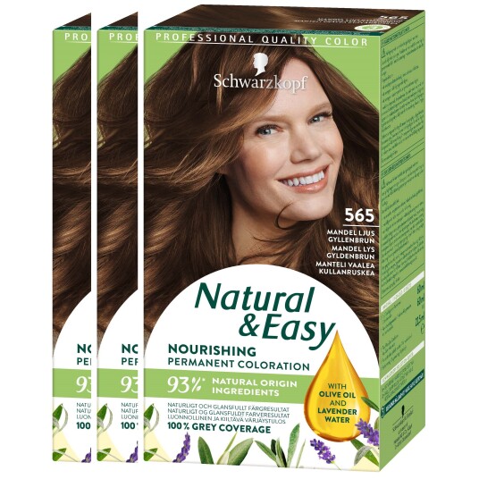 Schwarzkopf Natural&Easy 565 Mandel Ljus Gyllenbrun 3-pack