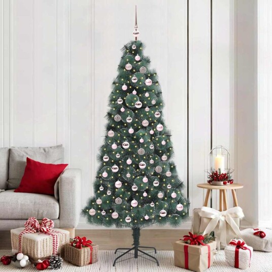 Kunstig For langt Juletre med Kulesett grønn 210 cm PET