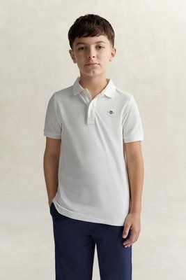 Shield Pique SS Polo Shirt WHITE 9 10Y
