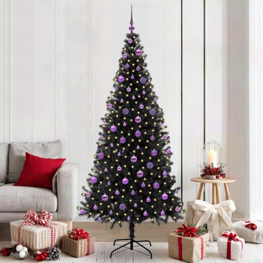 Juletre med 300 LED med stativ Svart 210 cm PVC Juletre med 300 LED med stativ Svart 210 cm PVC