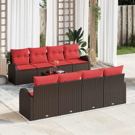 vidaXL Sofa sett 9 stk. 8 Antall seter Beige og Rød polyrotting