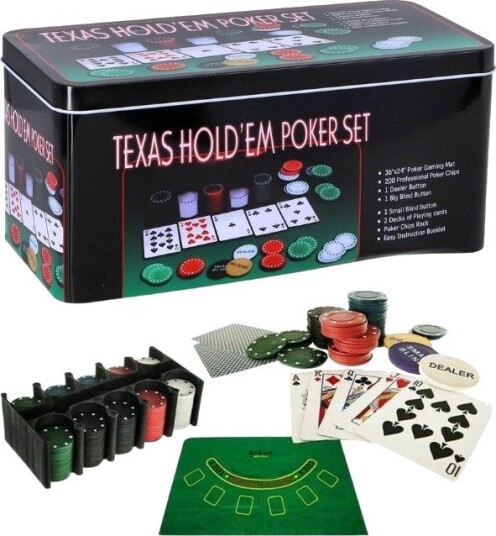 Poker Sett I Tin 200 Chips Og Kort For Klassisk Kortspill