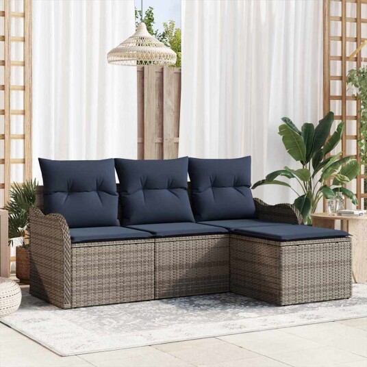 vidaXL Hagesofa Set Grå polyrotting
