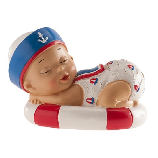 Kaketopp Baby Sovende Gutt Med Matrosdress 6cm 