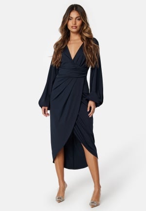 Bubbleroom Occasion Wrap Stretchy Midi Dress Dark blue S Bubbleroom Occasion Wrap Stretchy Midi Dress Dark blue S