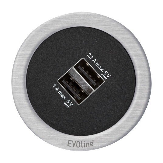 Evoline Stikkontakt One 2x USB Sølv