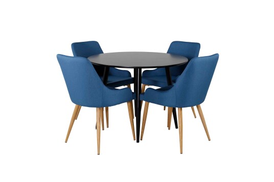 Venture Design Plaza & Plaza spisegruppe Svart/blå 4 st stoler & bord 100 cm