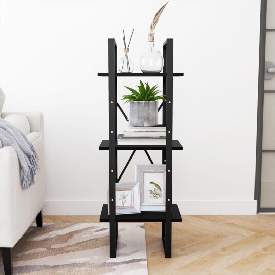 vidaXL Bokhylle 3 niv?er svart 40x30x105 cm heltre furu