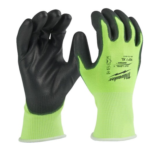 Milwaukee 4932479919 Monteringshanske PU dyppet CL1/A Hi Vis XL/10 Klær
