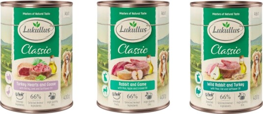 Lukullus våtfôr Adult Prøvemiks Naturkost 3 Sorter 6 x 400 g