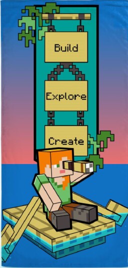 Licens Minecraft håndkle - 70x140 cm - Build Explore Create - 100% bomull - Mykt badehåndkle med Alex