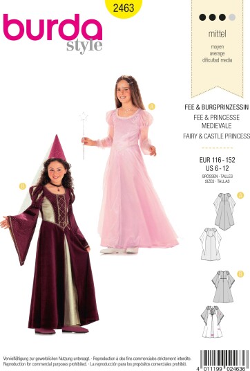 Burda 2463 - Fe & Slottsprinsesse EUR: 116-152, US: 6-12