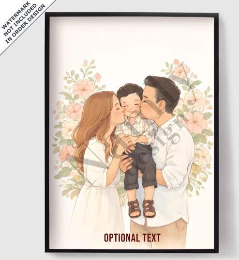 Personalisert Plakat Myk Tegneserieportrett AI Plakat