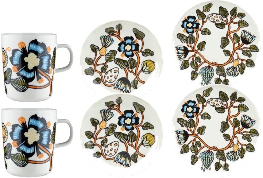Marimekko Tiara middagssett 6 deler White warm orange green Marimekko Tiara middagssett 6 deler White warm orange green