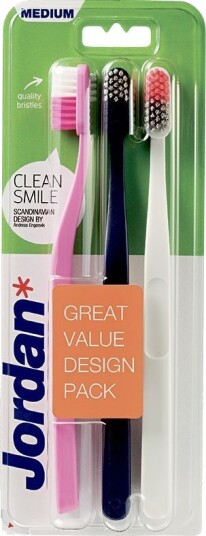 3 stykker. Jordan Clean Smile Tannbørster   medium