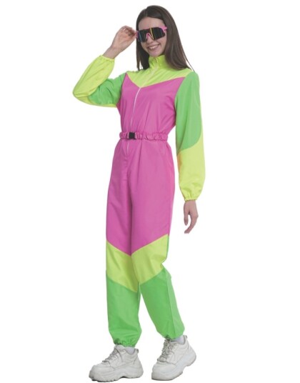 Rosa Grønn og Gul 80 talls Skidress Kostyme til Dame Onesize Rosa Grønn og Gul 80 talls Skidress Kostyme til Dame Onesize