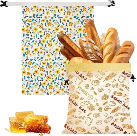 2 pakning bivoksbrødposer XXL   43x33cm   Gjenbrukbar brødpose   Pustende og fuktregulerende   Naturlig bivoks og bomull   Holder brødet ferskt lenger
