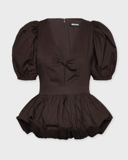 ROTATE Birger Christensen Puff Sleeve Bubble Top - Brown - 38